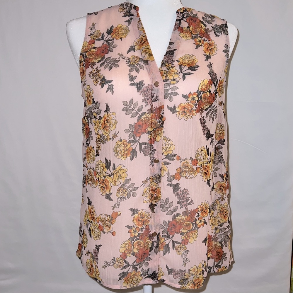 a.n.d  eawy Floral Sleeveless Blouse- Sheer Rosy Pink Small